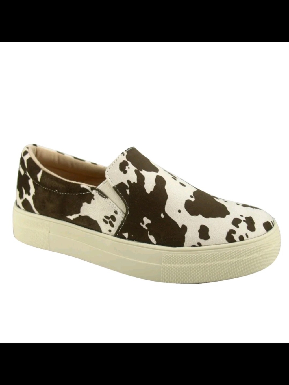 Soda Women's Slip-On Sneakers in Brown & White Cow Print